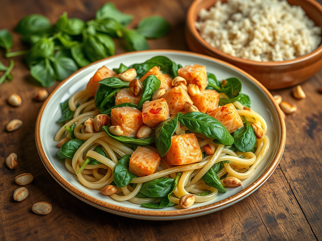 Nudeln mit Spinat und Wildlachs für 2 Personen